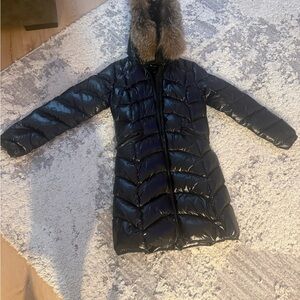 Moncler Black Kids Puffer Jacket with Fur Trim